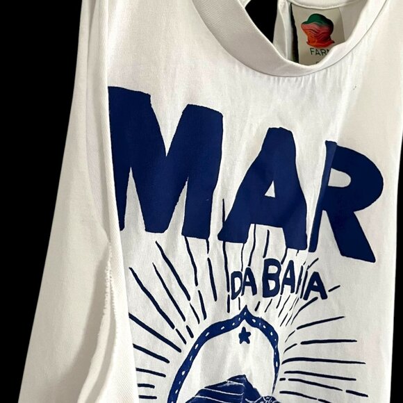 Farm Rio Small Alberto Pitta Mar Da Bahia Jumpsuit White Blue Print Romper Beach - Picture 8 of 12